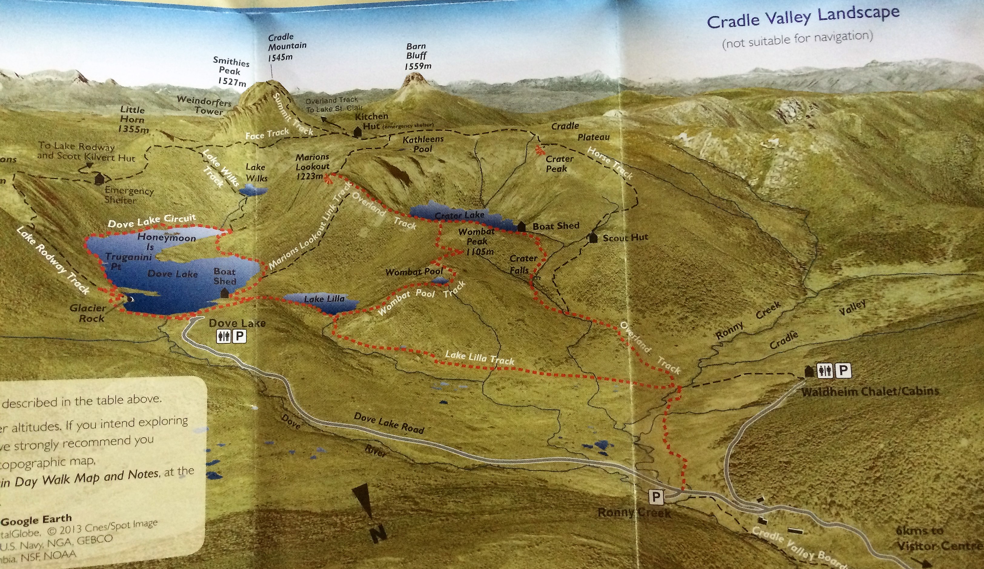Carte des randonnées Cradle Mountains